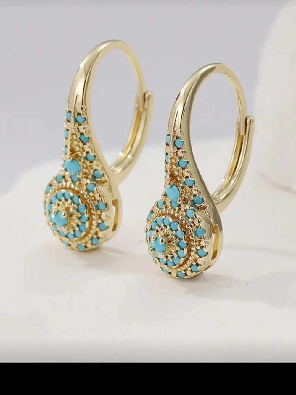Vintage Gold Turquoise Teardrop Earrings